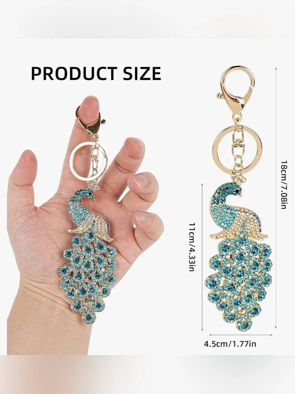 Gold-Tone Crystal Peacock Pendant Keychain/Bag Charm